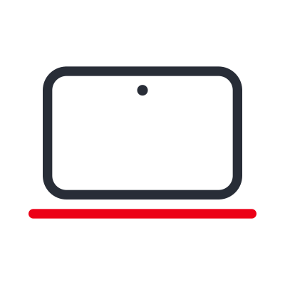 Icon : Laptop aus schwarzem Bildschirm und roter Tastatur